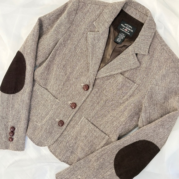 VTG Ralph Lauren Polo Herringbone Wool Cropped Riding Blazer Elbow Patches Sz S - Picture 1 of 5